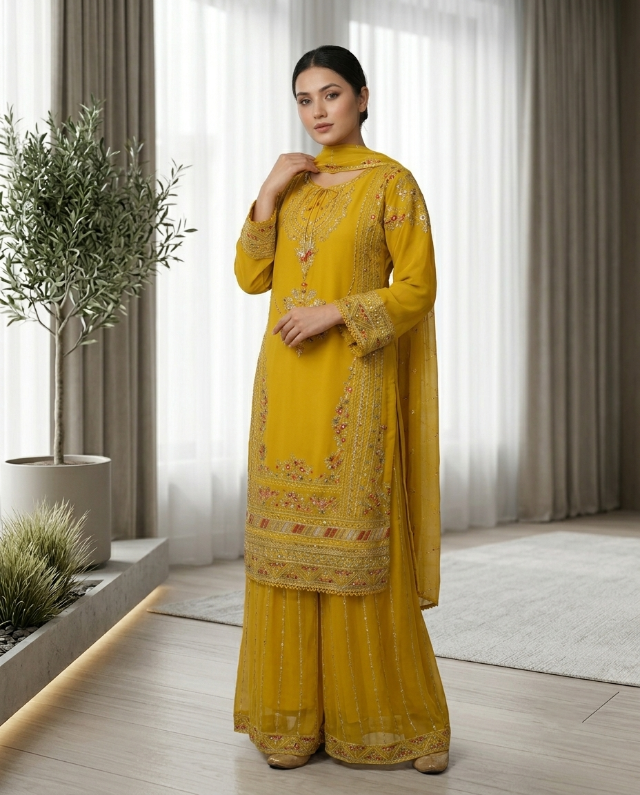 Set Of M L XL (Sharara Style) Mustard Yellow