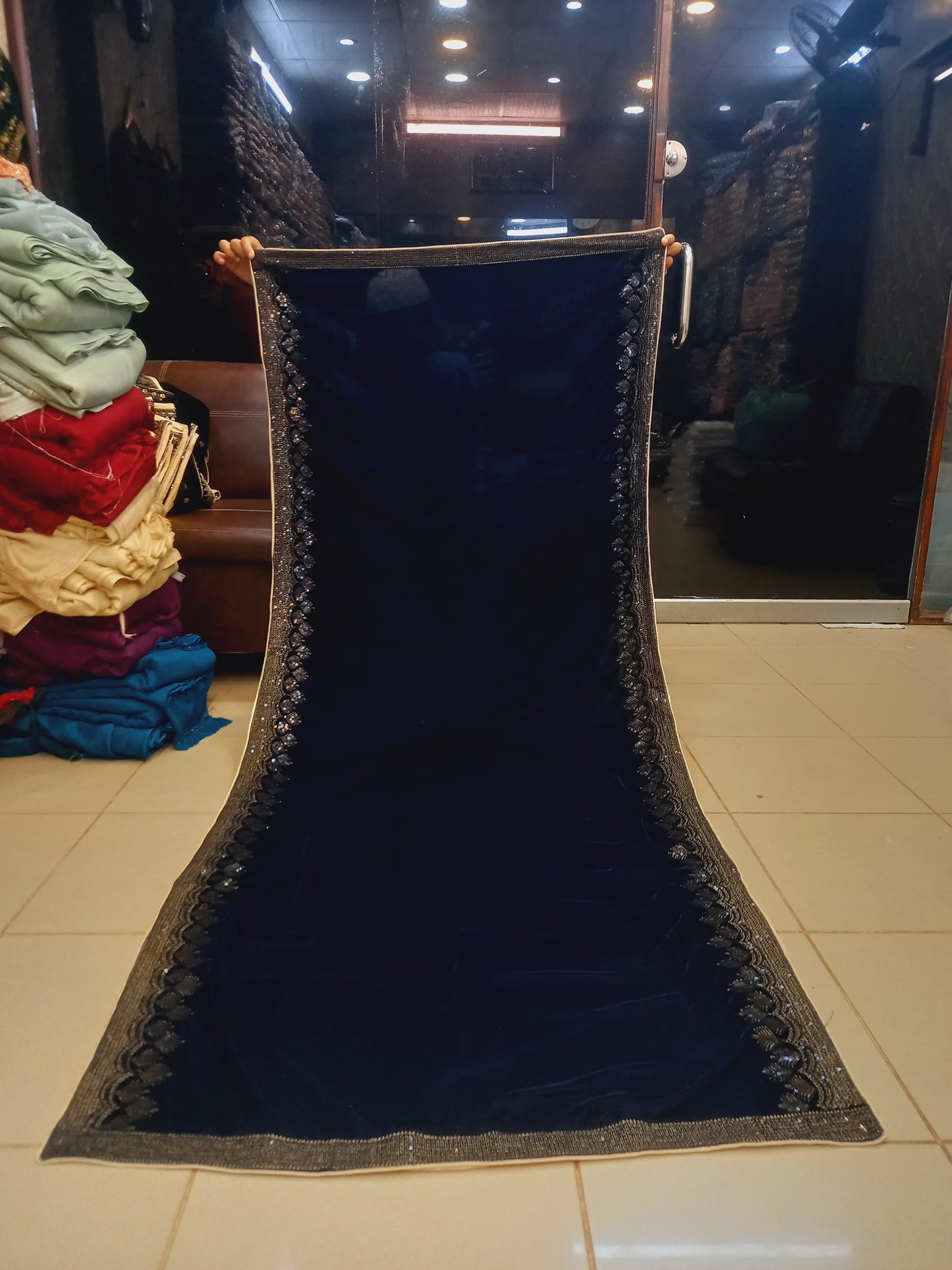 SH-005 Velvet Shawl Navy Blue