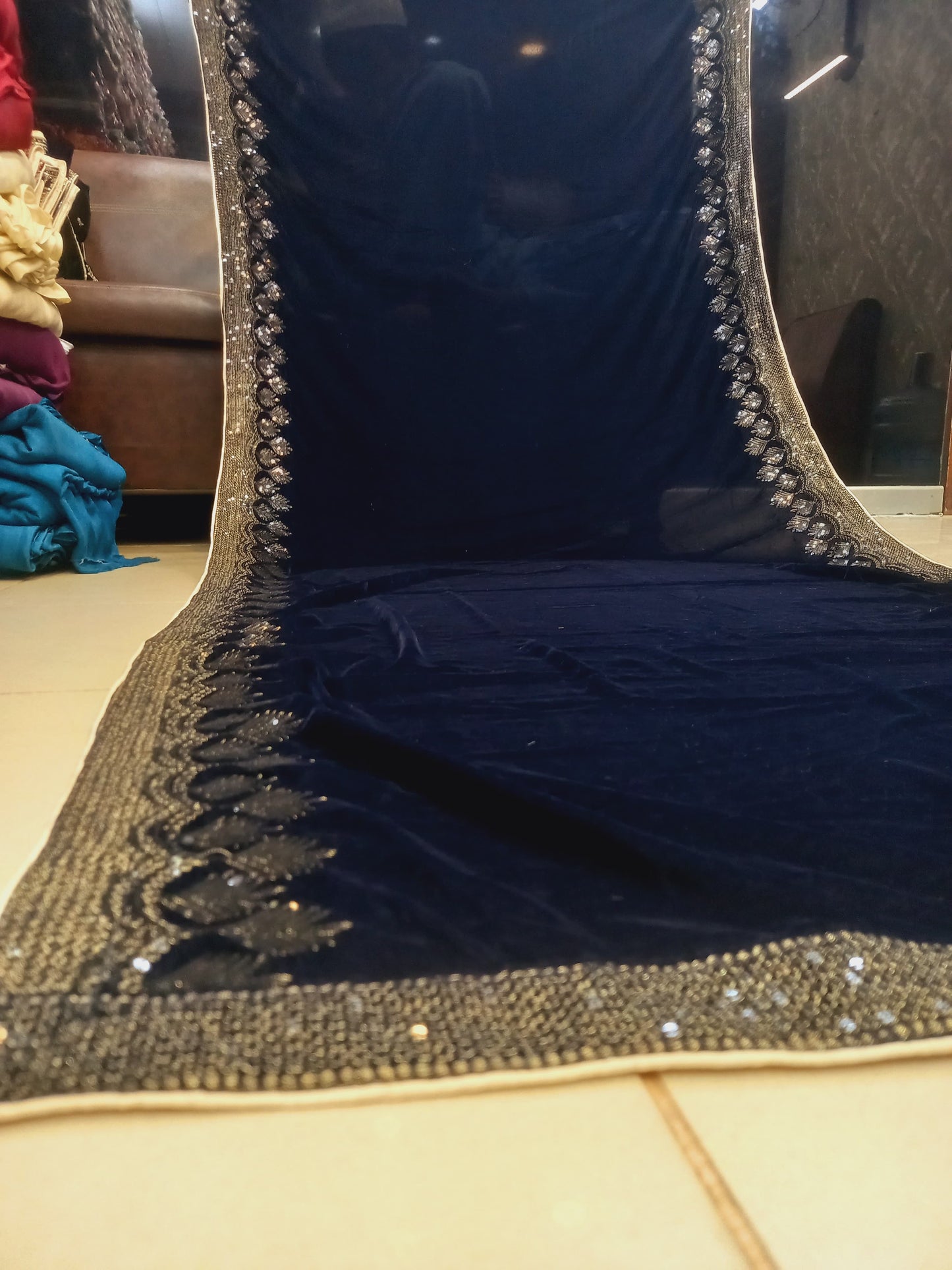SH-005 Velvet Shawl Navy Blue