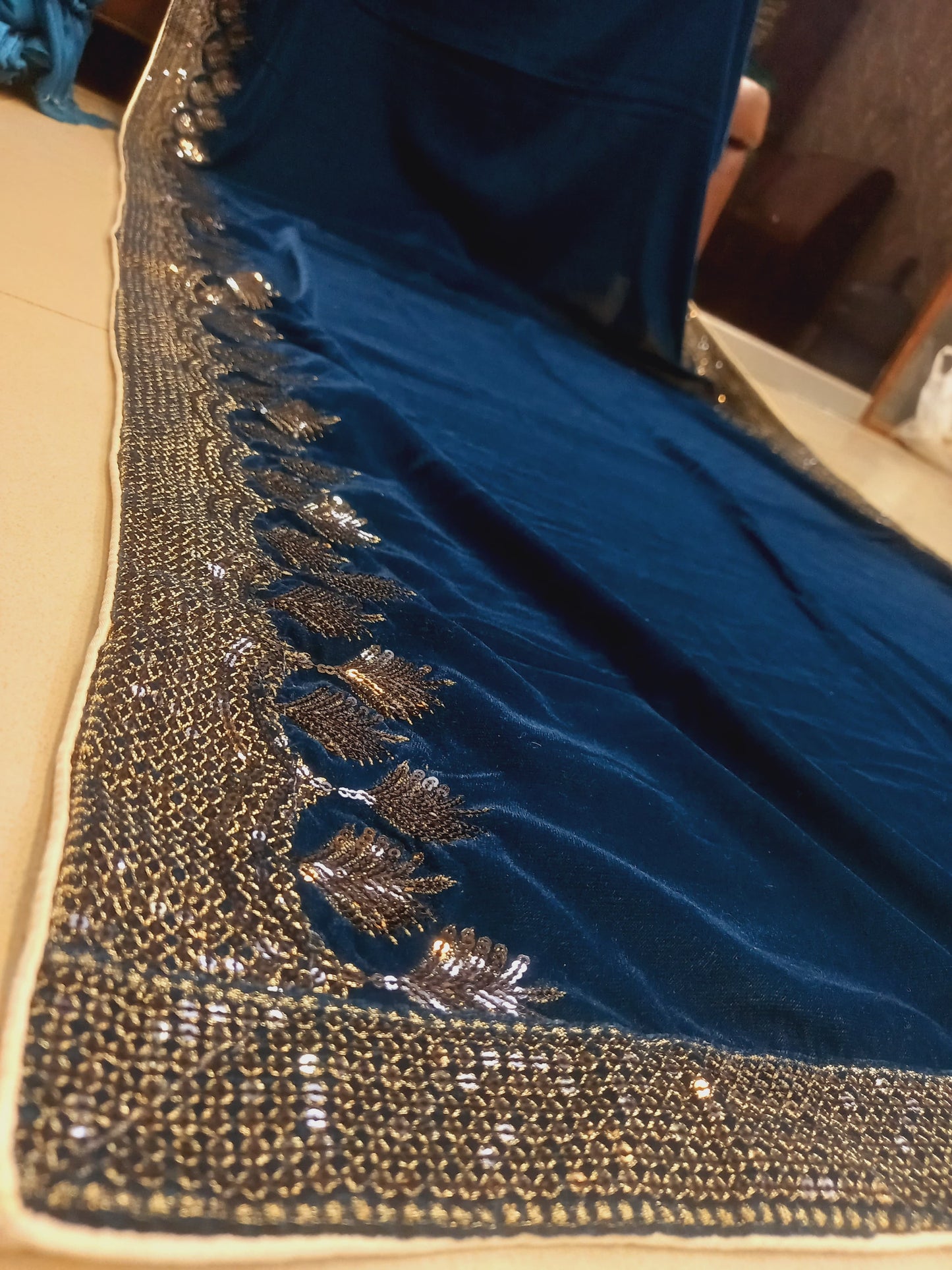 SH-005 Velvet Shawl Zinc Blue