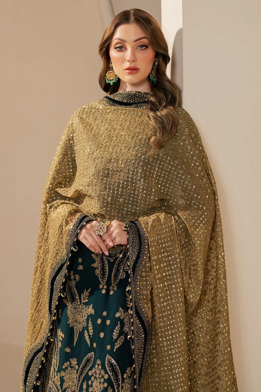 LX-055 Dark Green & Gold Embroidered Festive Outfit