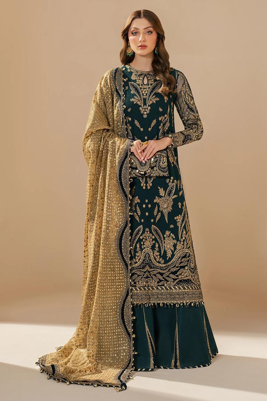 LX-055 Dark Green & Gold Embroidered Festive Outfit