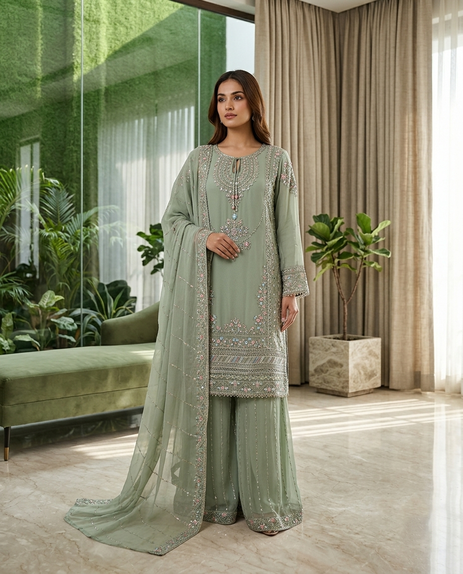 Set Of M L XL (Sharara Style) Sage Green