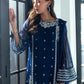 Elegant Navy Blue Embroidered Chiffon 3-Piece Formal Suit