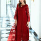 Luxury Deep Red Embroidered Chiffon Formal 3-Piece Suit
