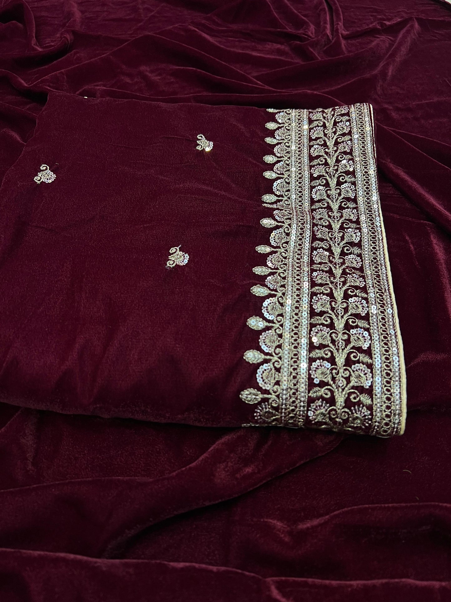 Velvet Shawl Reddish Maroon