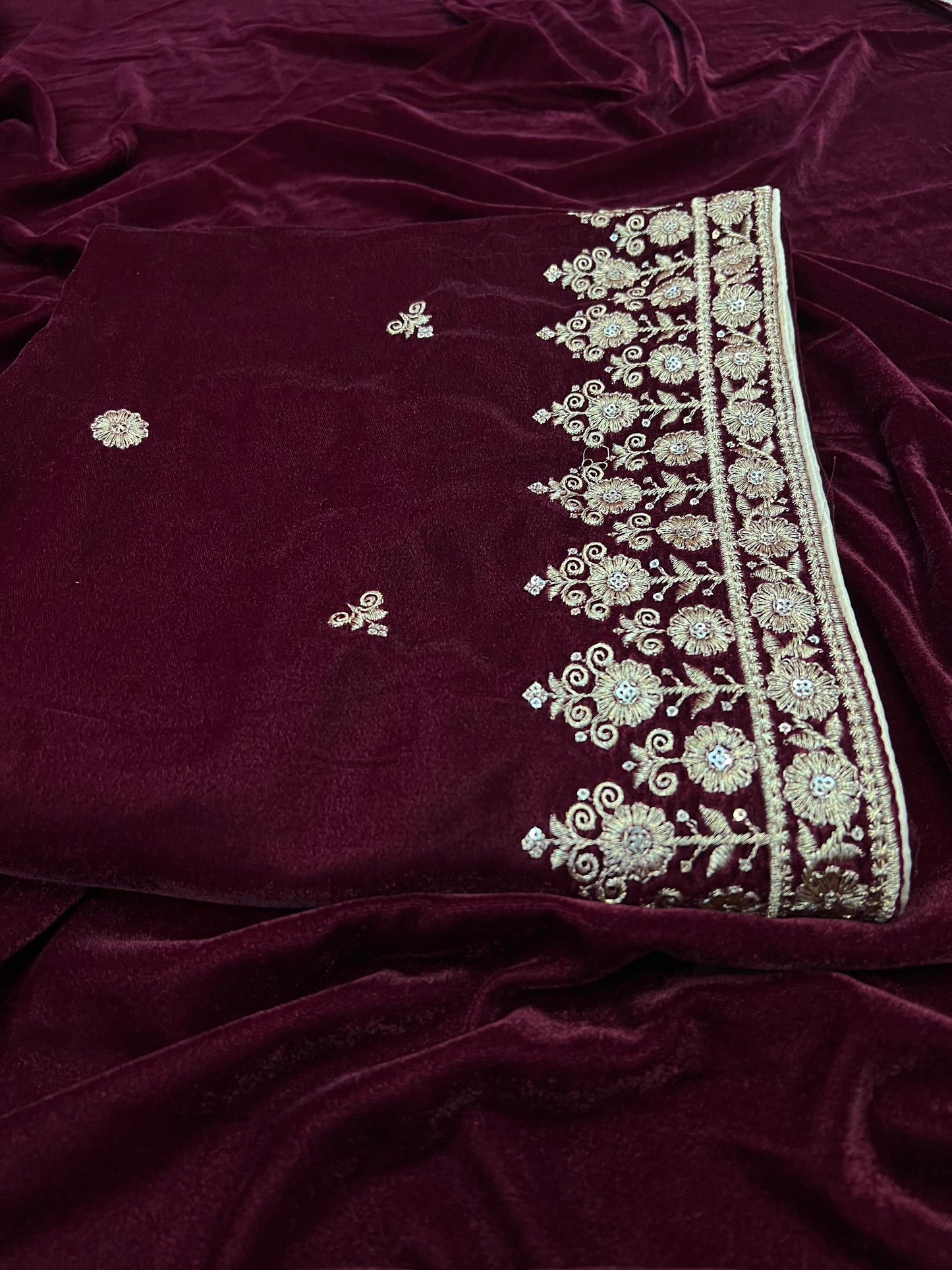 Velvet Shawl Reddish Maroon