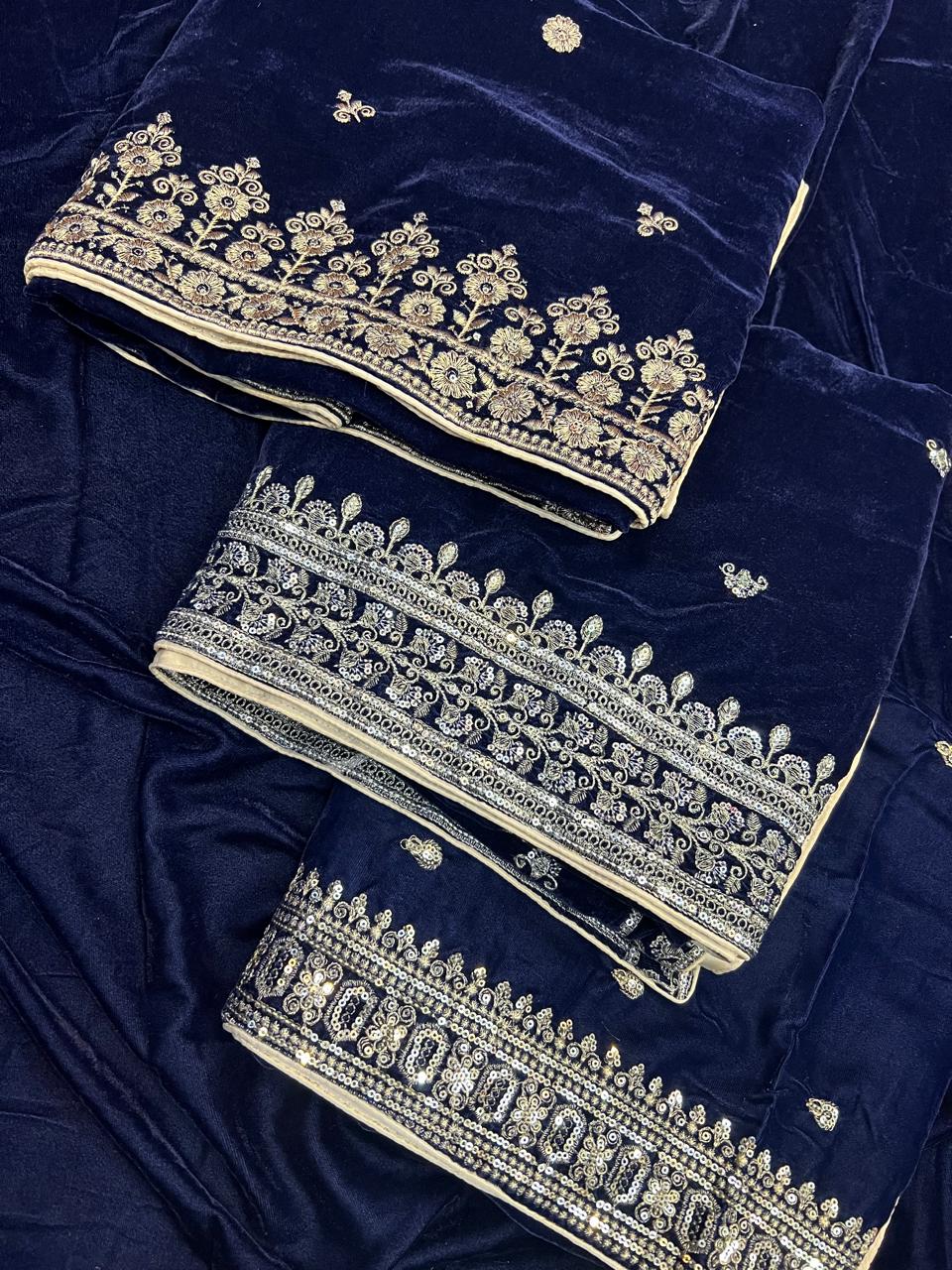 Velvet Shawl Navy Blue