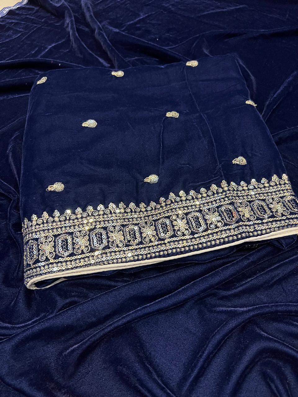 Velvet Shawl Navy Blue