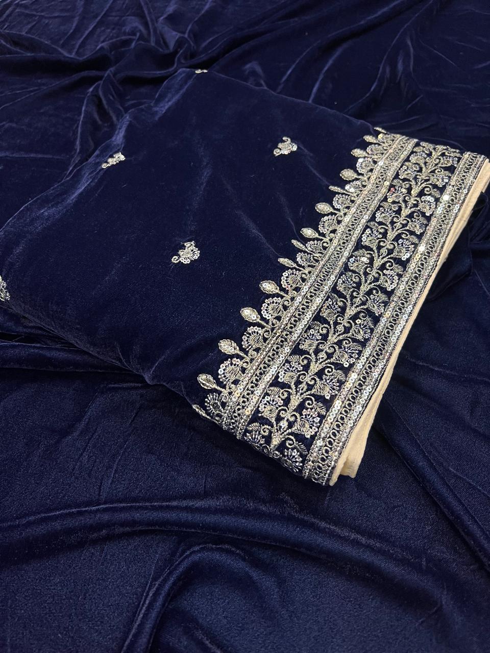 Velvet Shawl Navy Blue