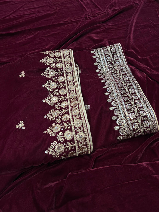 Velvet Shawl Reddish Maroon